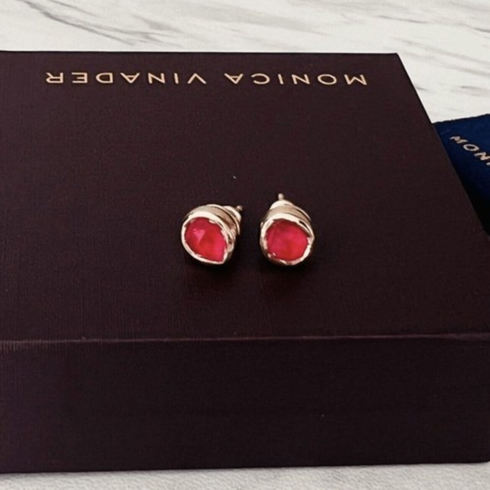 Monica Vinader Siren Stud Earrings, Pink Quartz/Rose Gold, NEW IN BOX
